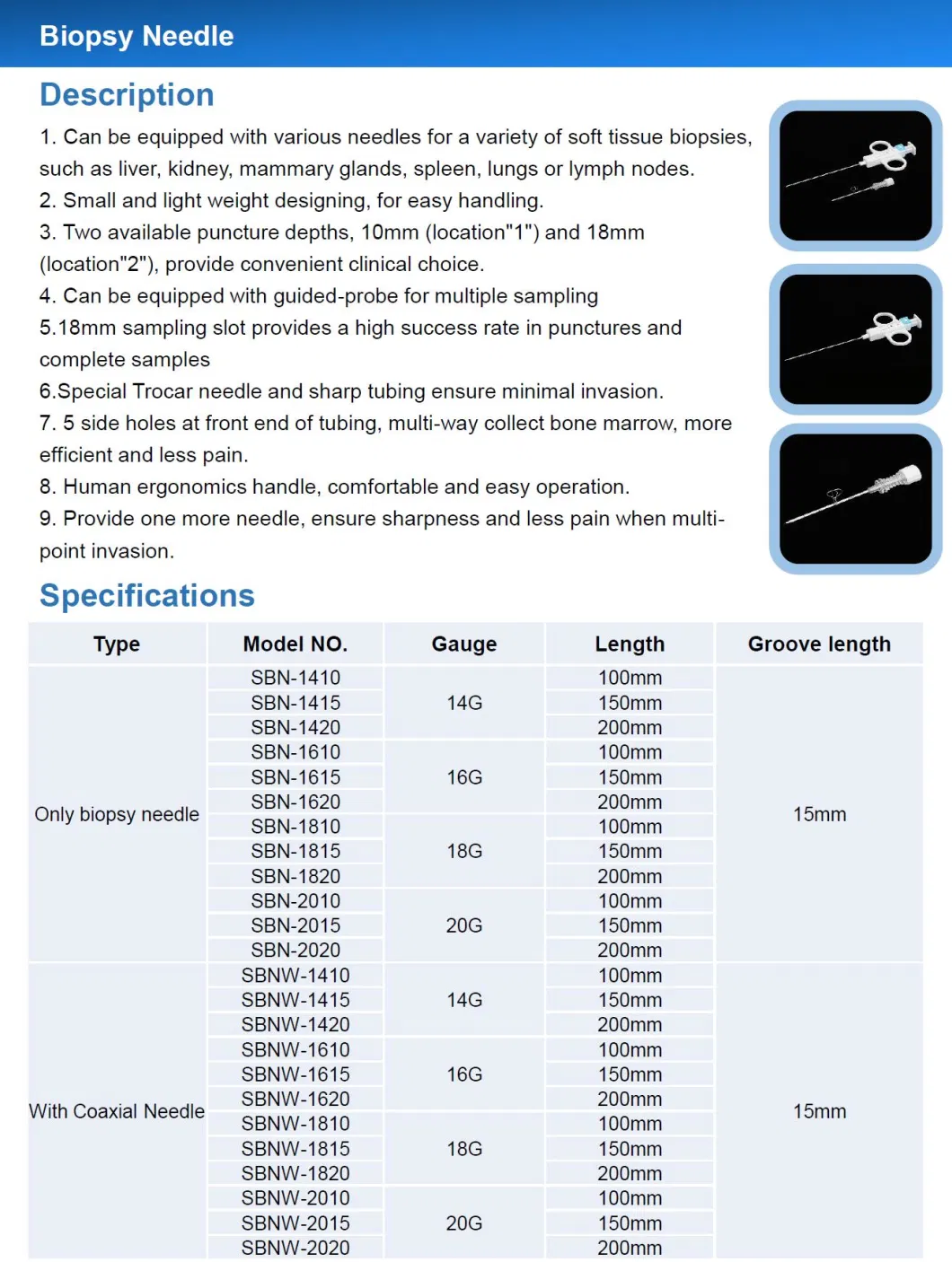 Disposable Medical Semi-Automatic Biopsy Needle with Coaxial Needle Supplier 14G 200mm